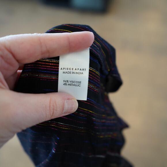 Apiece Apart Isla Blouse Womens Size 0 Rainbow Metallic Stripes Balloon Sleeve‎ - Picture 7 of 9